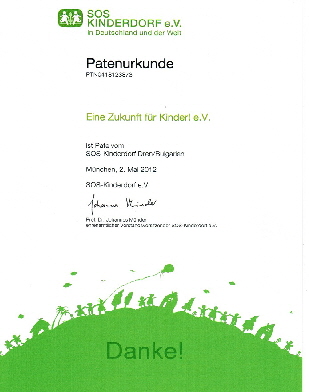 SOS-Kinderdorf-Patenurkunde