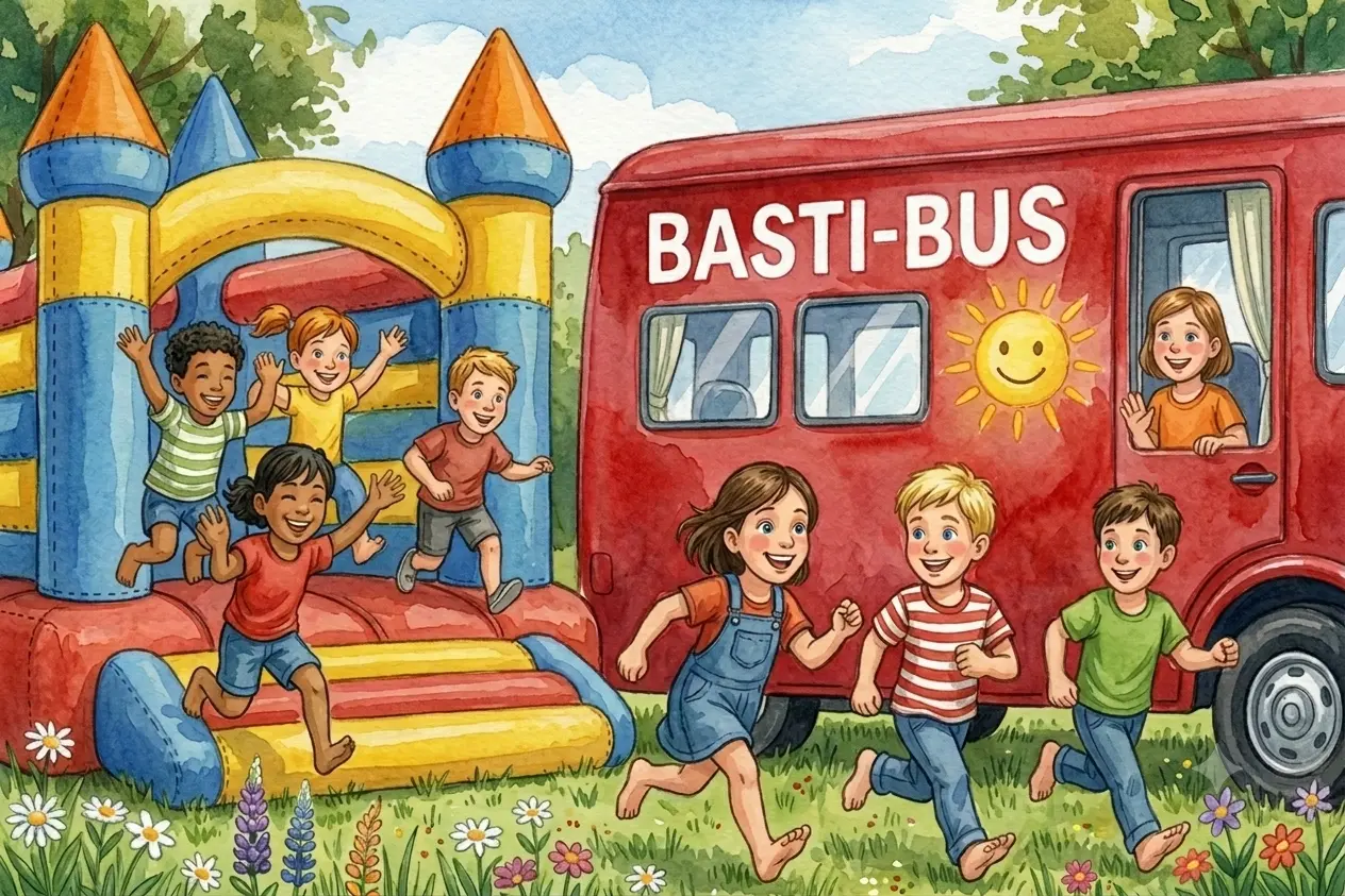 Hüpfburg mieten mit Basti-Bus